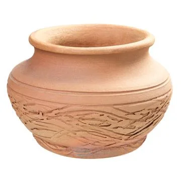 Empty brown ceramic pot isolated on white Stock Photos