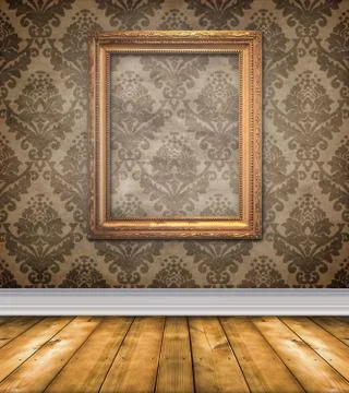 Empty brown damask room with bare floors Stock Illustration