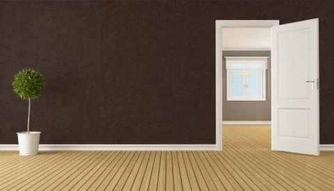 Empty brown room with open door Stock Illustration