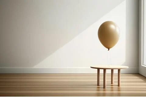 Empty brown table in room with balloons Stock Illustration