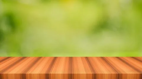 Empty brown wood table with Blurred of green nature background. Bokeh of leav Stock Illustration