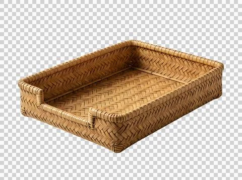 Empty brown woven wicker desk organizer tray isolated on transparent backgrou Stock Photos