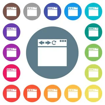 Empty browser window flat white icons on round color backgrounds Illustrazione stock