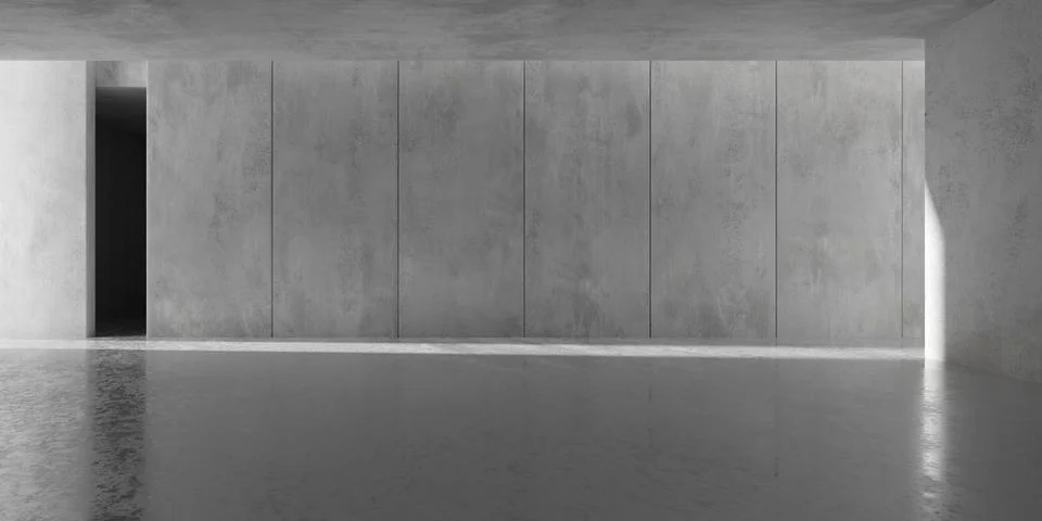 Empty brutalism abstract room with panel concrete wall with opening, indust.. Stock Illustration