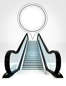 Empty bubble above escalator leading to upwards concept illustration Ilustración de archivo