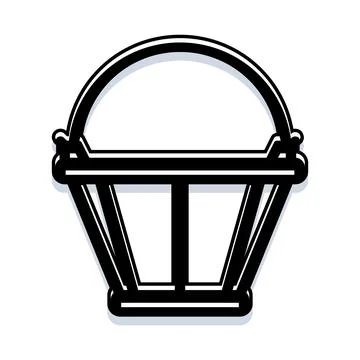 Empty bucket object with handle black line art Illustration