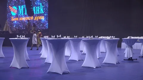 Empty buffet tables Stock Footage 116679927