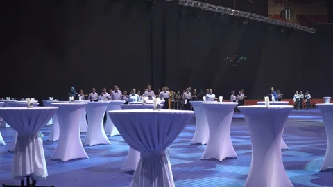 Empty buffet tables Stock Footage 116680292