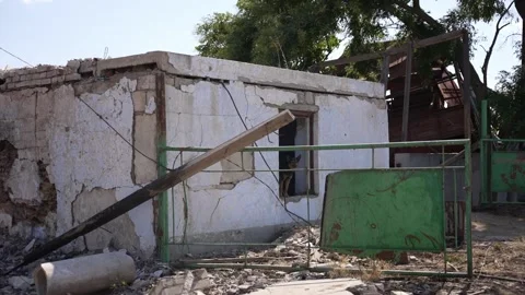 An empty building destroyed by the Russian enemy Stock Footage 248533931