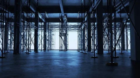 Empty building site with scaffolds. Under construction. Video stock 86869317