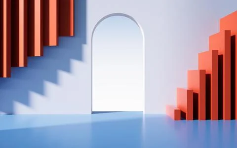 Empty building structure with geometric structure, 3d rendering. Ilustración de archivo