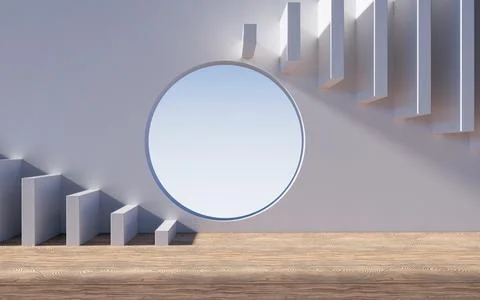 Empty building structure with wood floor, 3d rendering. Ilustración de archivo