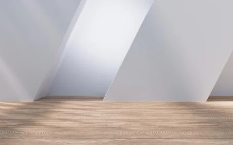 Empty building structure with wood floor, 3d rendering. Ilustración de archivo