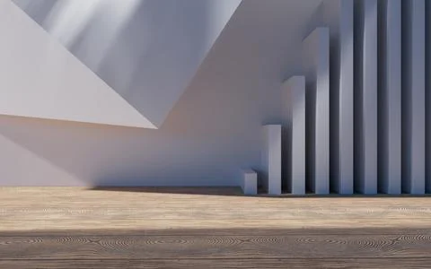 Empty building structure with wood floor, 3d rendering. Ilustración de archivo