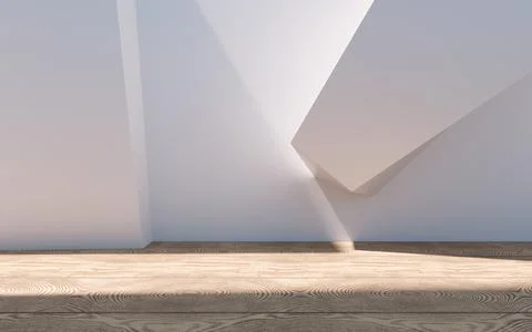 Empty building structure with wood floor, 3d rendering. Ilustración de archivo