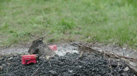 Empty Bullets box next to fire Video stock 64372112