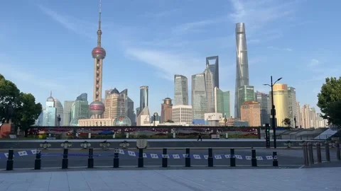 The Empty Bund Buildings in Shanghai under lockdown Stock Footage 197409135