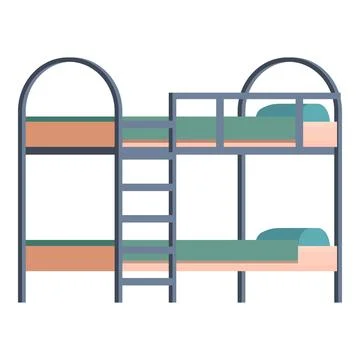 Empty bunk bed with metal frame and wooden ladder, hostel or dormitory acco.. Stock-Illustration