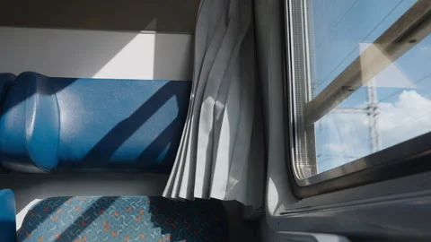 Empty bunk beds in a moving train compartment Stock Footage 332281907