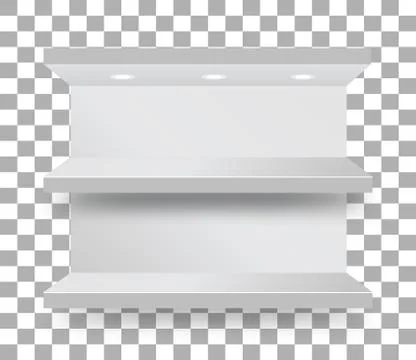 Empty bunk shelf in a supermarket on transparent checkered background. Vector Stock Illustration