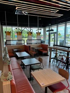 Empty Burger King restaurant interior in Havirov, Czech Republic, Aug 19, 2026 Stock Photos
