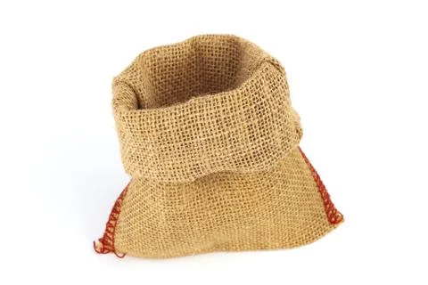 Empty burlap bag or sack to be filled in isolated on white Stock Photos