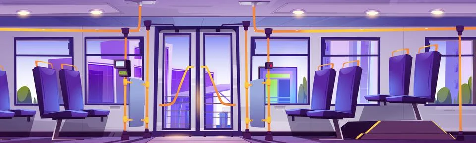 Empty bus on bus stop or station on city street Illustration