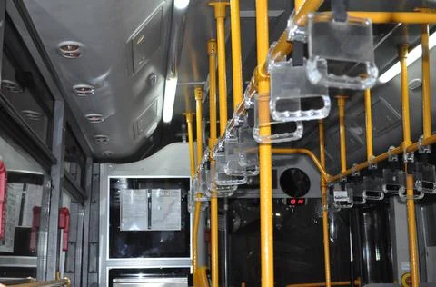 Empty bus cabin at night Stock Photos
