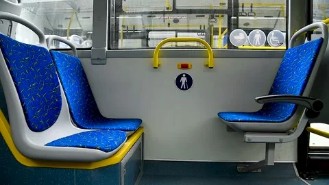 Empty bus interior. Public transport Stock Footage 306547076