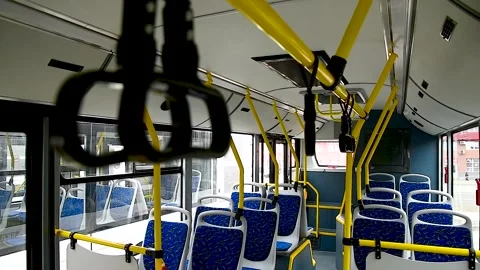 Empty bus interior. Public transport Stock Footage 306547089