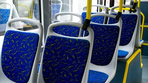 Empty bus interior. Public transport Stock Footage 306548982