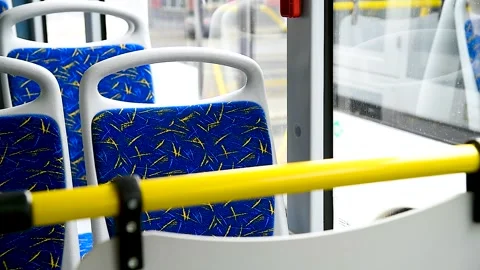 Empty bus interior. Public transport Stock Footage 320998119