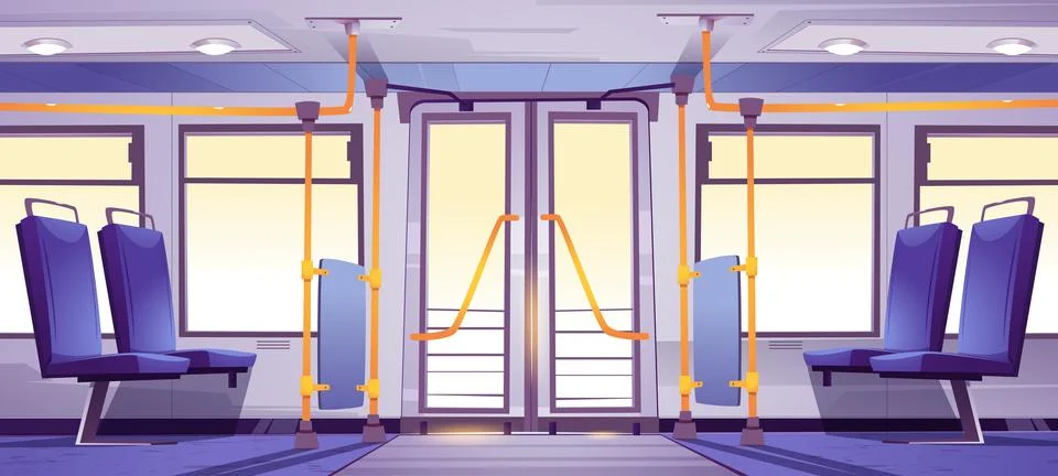 Empty bus interior with seats and handrails Illustration