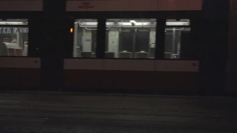 An Empty Bus Passing By The Road At A Winter Night In Canada - Close up Vídeos de archivo 125844774