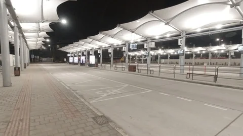 Empty Bus Station in Bratislava at Night Stock Footage 127038933