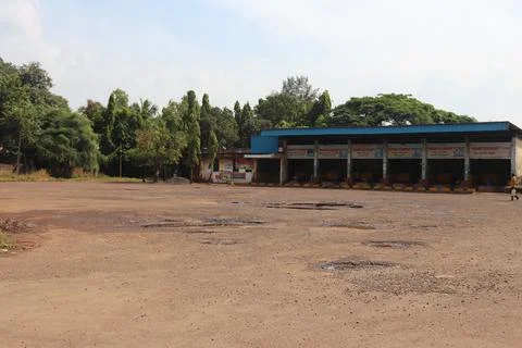Empty bus station with nature background | busstop Stock Photos