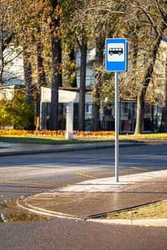 Empty bus stop against the backdrop of autumn trees. Foto stock