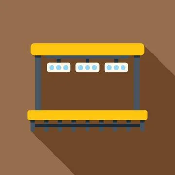 Empty bus stop at night with glowing lights flat design icon with long shadow Stock Illustration