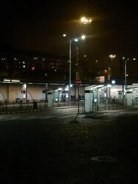 Empty bus stop at night Photos