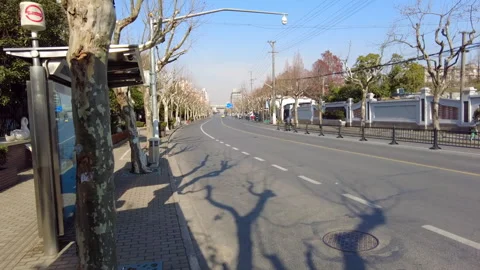 Empty bus stop in Shanghai early morning Stock Footage 253215989