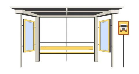 Empty bus stop with shelter and sign doodle cartoon illustration Stock Illustration