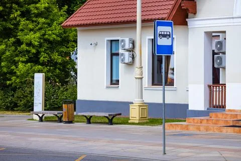 Empty bus stop in a small town Stock Photos