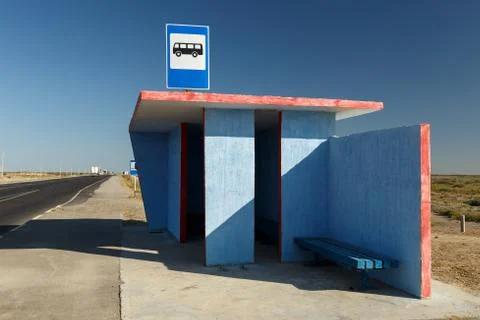 Empty bus stop, waiting place for the bus, Kazakhstan Stock Photos