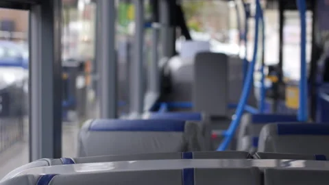 Empty Bus Waiting At A Bus Stop Video stock 150398711