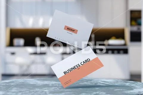 Empty business cards hanging in room. 3d render PSD Template