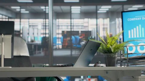 Empty business office, work environment with supplies Stock Photos