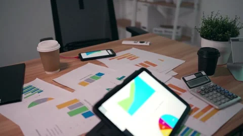 Empty business office with work tools on the table meeting table and monitor in Stock Footage 334027247