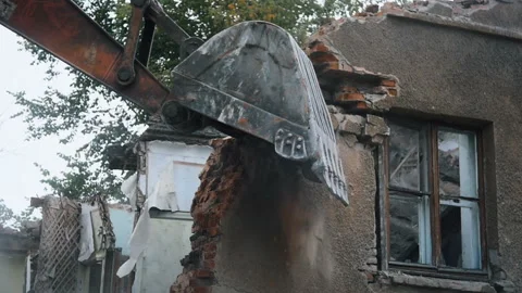 Empty busted shattered house bulding destroyed Stock Footage 98853230