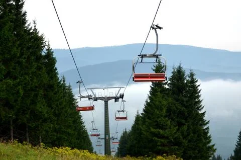 Empty cableway in summer Stock Photos
