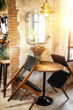 Empty cafe and restaurant due to corona virus COVID-19. Social distancing Stock Photos